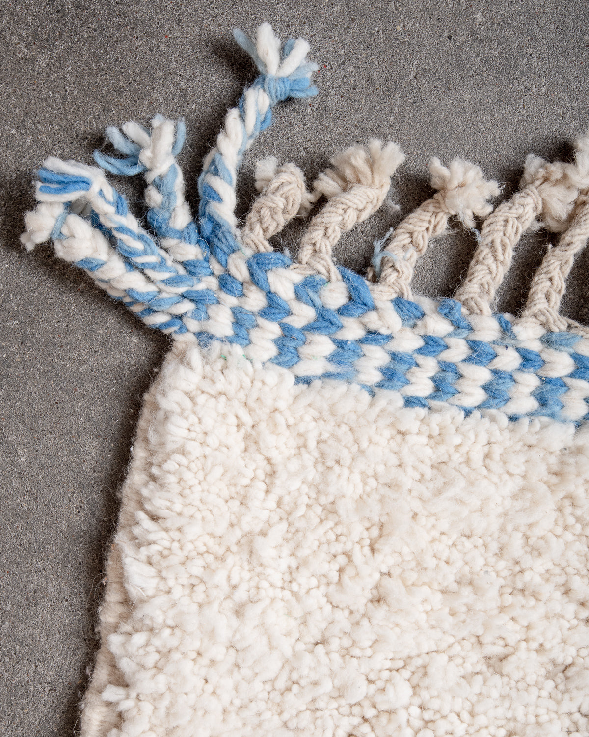 Modern, designer, handcrafted Berber rug from Morocco. Beniourain carpet with beautiful colours and patterns and fluffy wool texture.